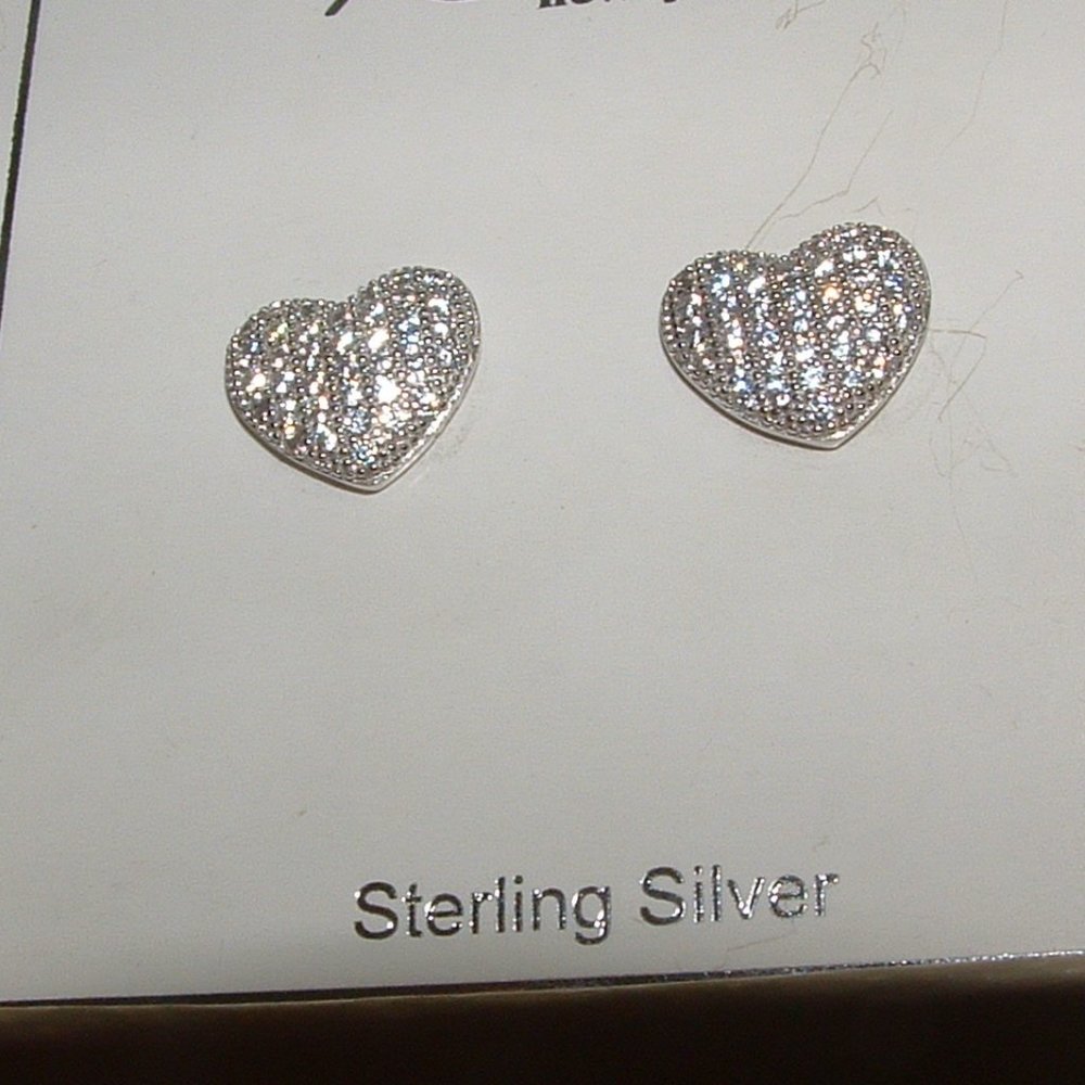 Heart Earrings Pave CZ Heart Earrings Sterling